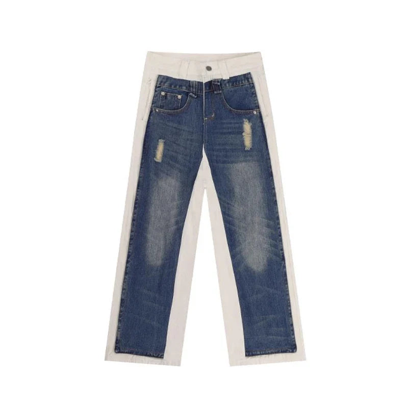 Vintage Patchwork Destroyed Low Waist Denim Jeans