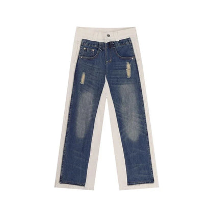 Vintage Patchwork Destroyed Low Waist Denim Jeans