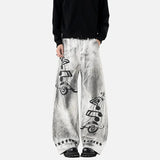 American Style Distressed Music Printting Jeans