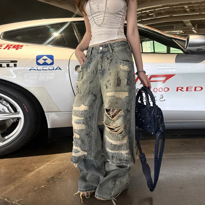 Vintage American Style Low Rise Ripped Jeans