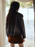 Stylish Turn Down Collar Faux Leather Jacket
