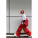 Men Streetwear Red Vibe Loose Wide Leg Pants