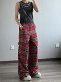 Red Plaid Grunge High Waist Loose Cargo Pants