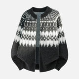 Soft Textured Knit Fair Isle Zipper Cardigan