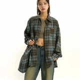 Streetwear Cool Plaid Lapel Autumn Vintage Shirt