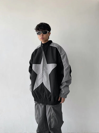 Retro Patchwork Star Varsity Jacket