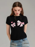 Soft Touch Bow Print Slim Fit Short T-Shirt