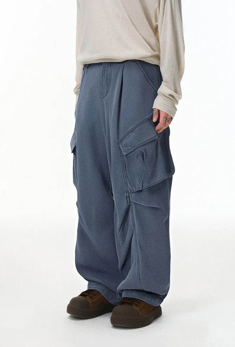 Streetwear Wrinkle Design Cargo Wide Leg Pants