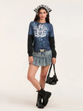 Women Patchwork Gothic Crew Neck T-Shirt