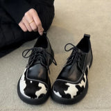 Cowhide Lace-Up Loafers Platform Shoes