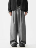 Gray Wide Leg Pleated Suit Pants
