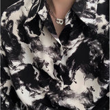 Casual Dark Korean Style Ink Painting Long Shirt