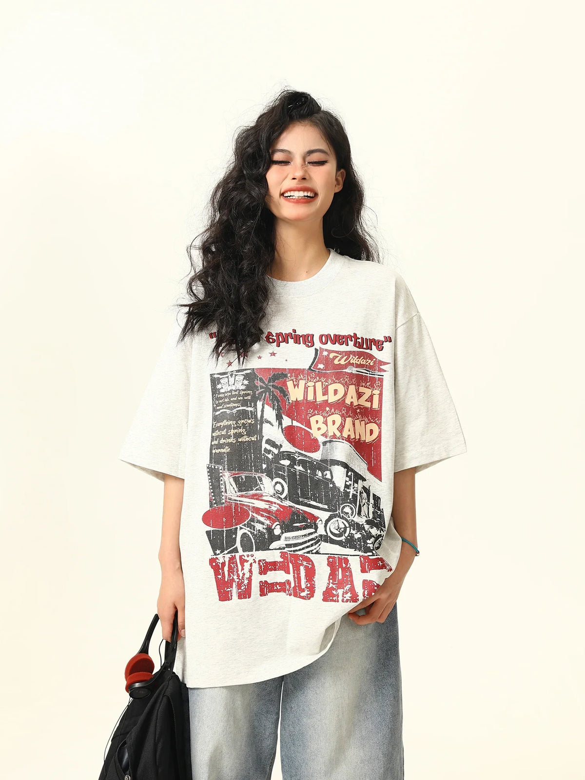 Versatile Retro Printed Crew Neck T-Shirt