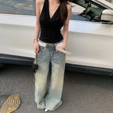 Y2K Vintage Low Rise Ripped Wide Leg Jeans