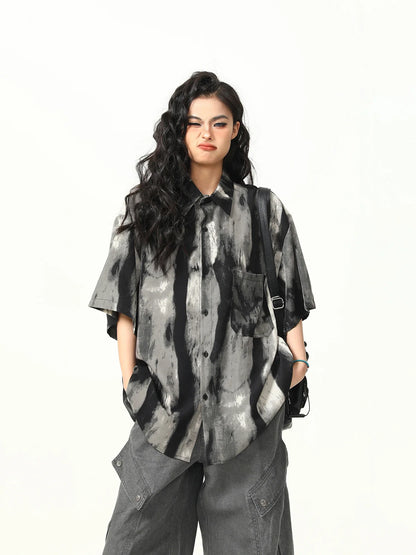 Stylish Lapel Tie Dye Gradient Shirt