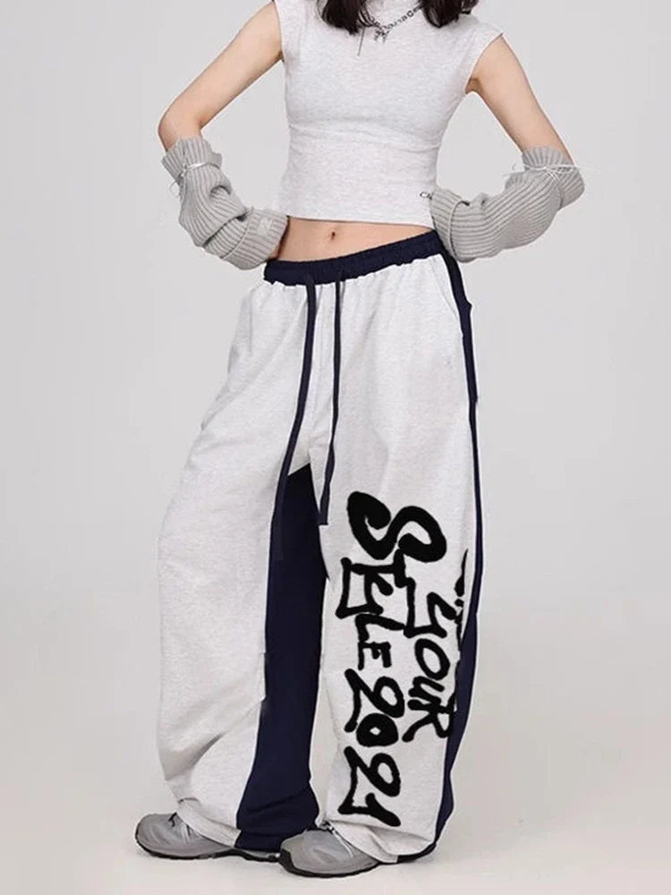 Y2K Streetwear High Waist Letter Patchwork Sweatpants