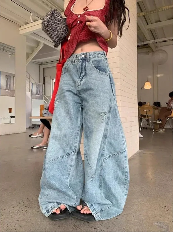 Women Comfort Vintage High Waist Wide Leg Jeans