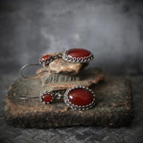 Red Zircon Inlaid Oval Drop Earring