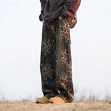 Retro Leopard Print Wide Leg Jeans