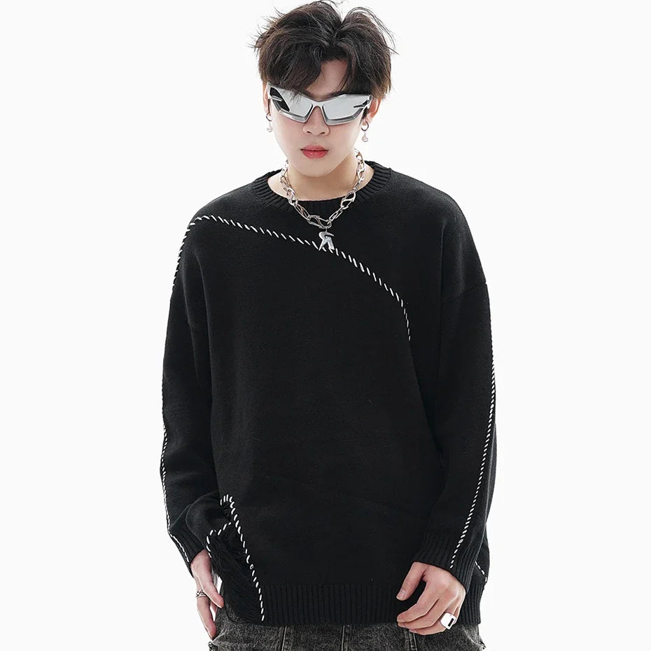 Ripped White Stitches Sweater