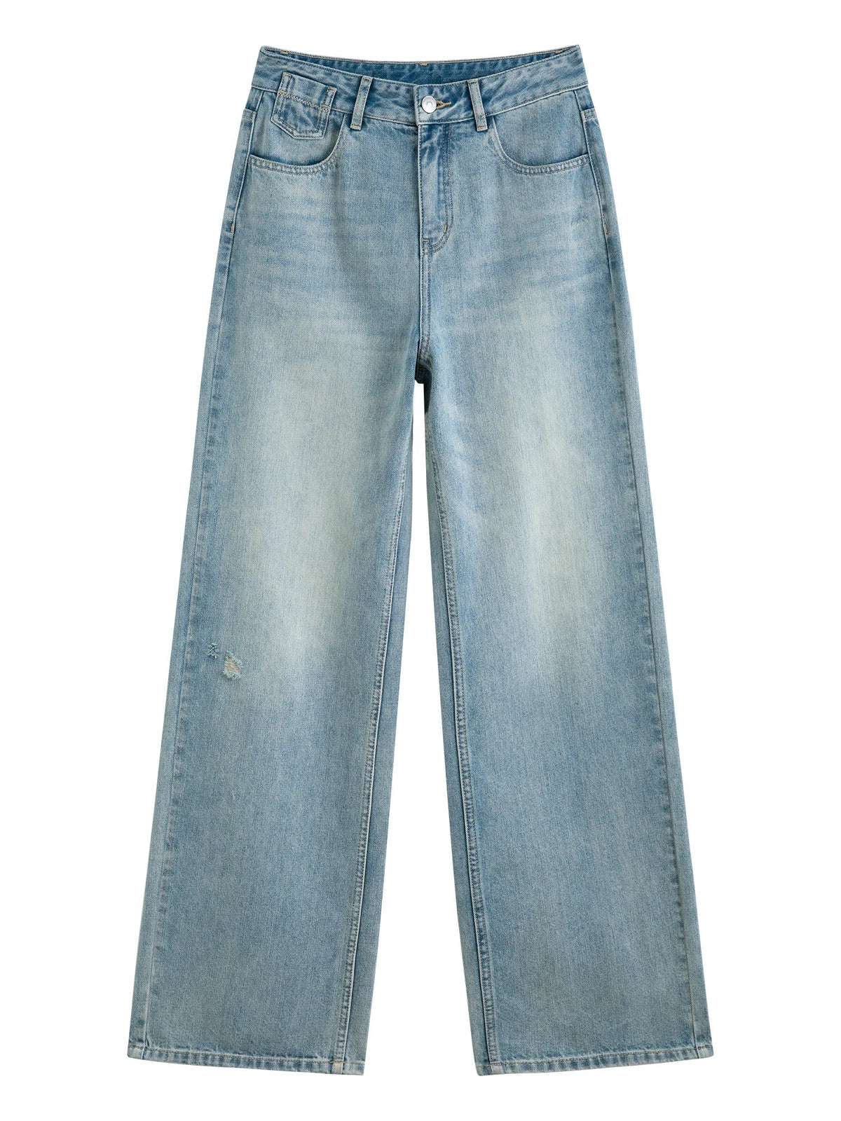 Vintage Wash Distressed Relaxed Straight Jeans