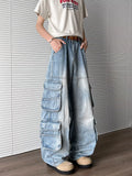 Raw Hem Realness Washed Blue Baggy Cargo Jeans