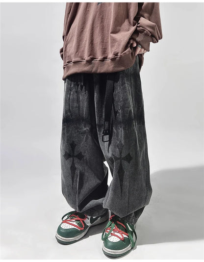 Vintage Gothic Embroidery Wide Leg Jeans