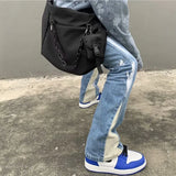 Effortless Cool Patchwork Flare Blue Jeans