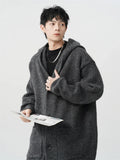 Vintage Cool Cozy Gray Hooded Knitted Cardigan