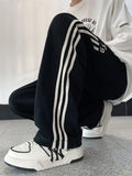Casual High Waist Striped Black Sweatpants
