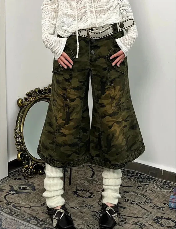 Streetwear Camouflage High Waist Wide Leg Jorts