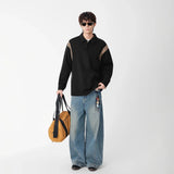 Fashionable Winter Contrast Polo Sweatshirt