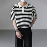 Classic Luxury Striped Polo Button Down T-Shirt