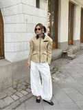 Minimalist Patchwork Short Sleeve Leather Jacket