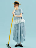 Light Blue Ruffle Hem Boho T-Shirt