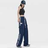 Cool Oversize Stripe Drawstring Cargo Sweatpants