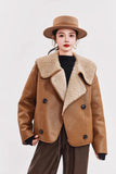 Women Warm Shearling Double Breasted Aviator Leather Jacket