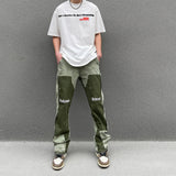 Green Graffiti Vintage Distressed Flared Jeans