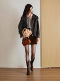 Stylish Turn Down Collar Faux Leather Jacket