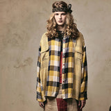 Effortless Retro Patchwork Plaid Long Sleeve Shirt