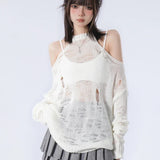 Y2K Black Loose Hollow Out Sweater