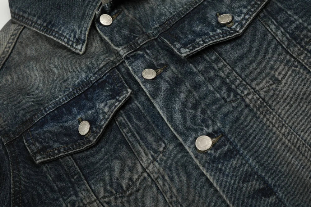 Y2K Distressed Single Breasted Washed Denim Jacket