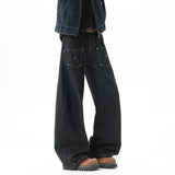 Versatile Solid Color Beading Wide Leg Jeans