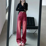 Wine Red Retro European Style Jeans