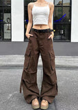 Academia Style Wide Fit Grunge Denim Cargo Jeans