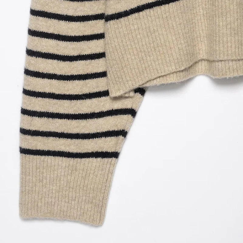 Chic Striped Knitted O-Neck Collar Sweater