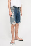 Gradient Ripped Washed Denim Shorts