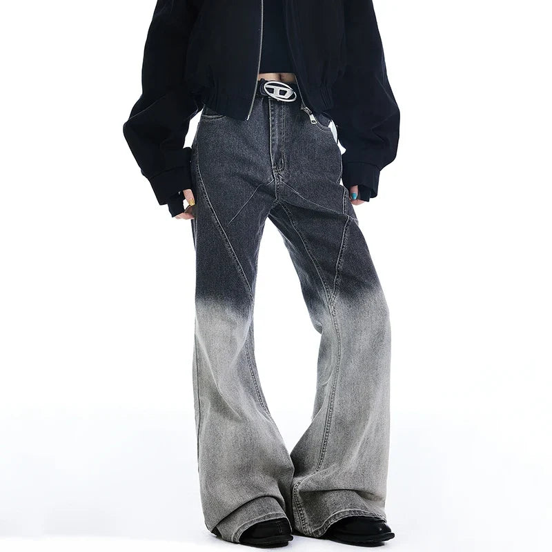 Gradient Color Patchwork Bootcut Denim Jeans
