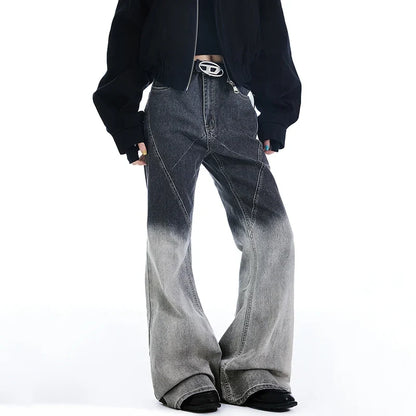 Gradient Color Patchwork Bootcut Denim Jeans