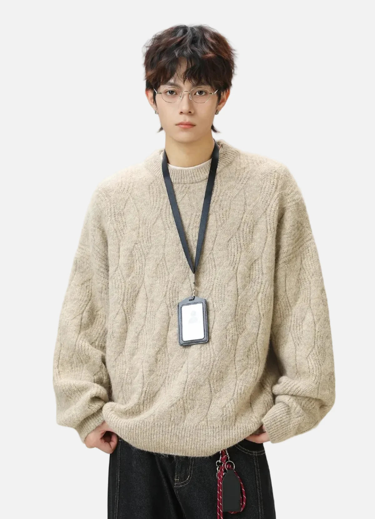 Chunky Mohair Cable Solid Color Knit Sweater